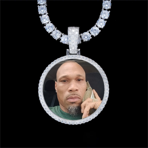 925S & VVS Moissanite 3D Circle Custom Picture Pendant