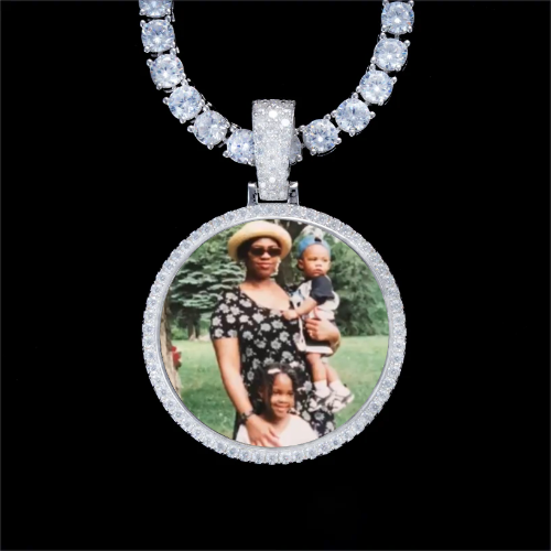 925S & VVS Moissanite 3D Circle Custom Picture Pendant