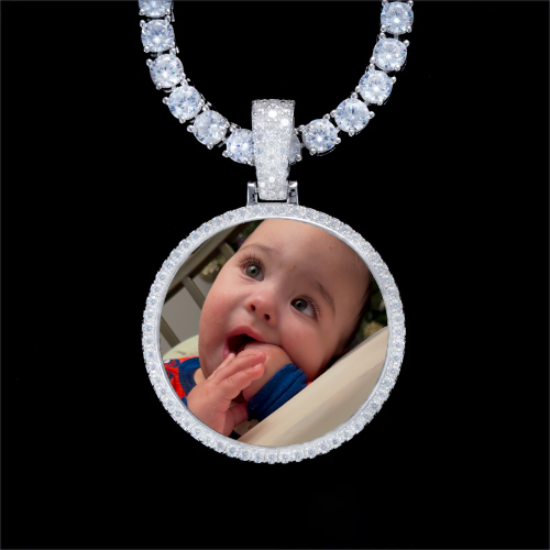 925S & VVS Moissanite 3D Circle Custom Picture Pendant