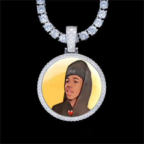 925S & VVS Moissanite 3D Circle Custom Picture Pendant