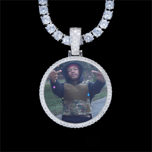 925S & VVS Moissanite 3D Circle Custom Picture Pendant