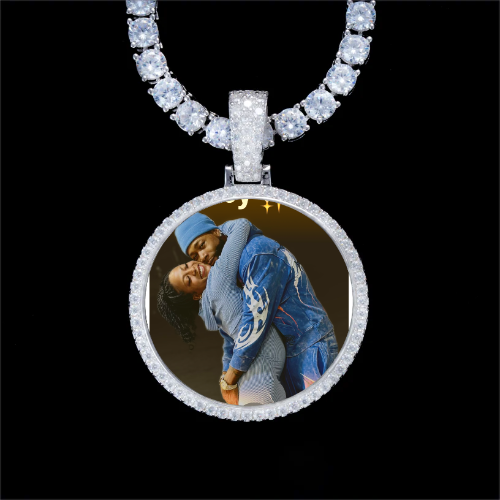 925S & VVS Moissanite 3D Circle Custom Picture Pendant