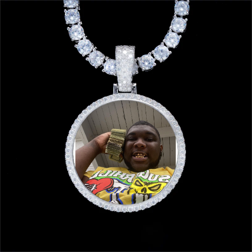 925S & VVS Moissanite 3D Circle Custom Picture Pendant