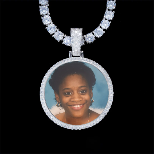 925S & VVS Moissanite 3D Circle Custom Picture Pendant
