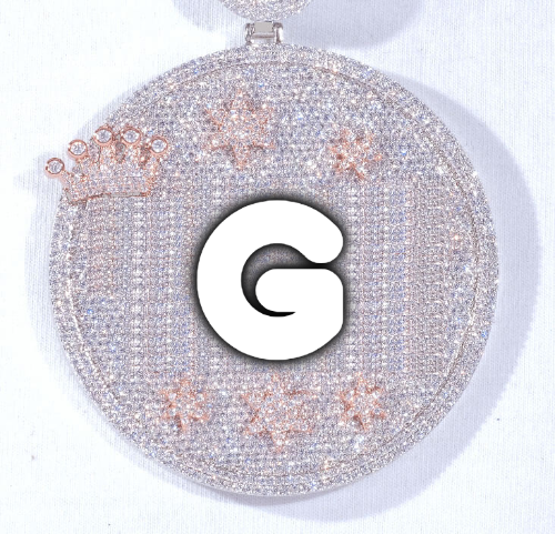 CUSTOM LETTER NECKLACE 3D BIG CROWN DISC