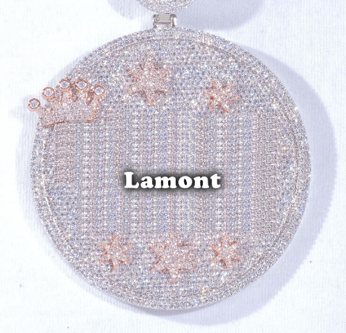 CUSTOM LETTER NECKLACE 3D BIG CROWN DISC