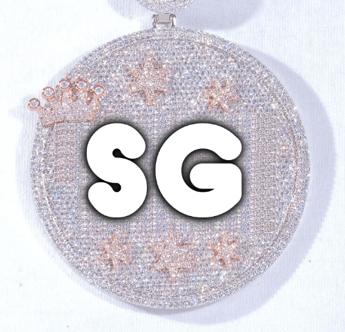 CUSTOM LETTER NECKLACE 3D BIG CROWN DISC