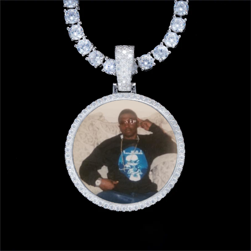 925S & VVS Moissanite 3D Circle Custom Picture Pendant