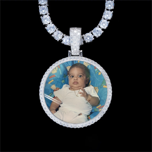 925S & VVS Moissanite 3D Circle Custom Picture Pendant