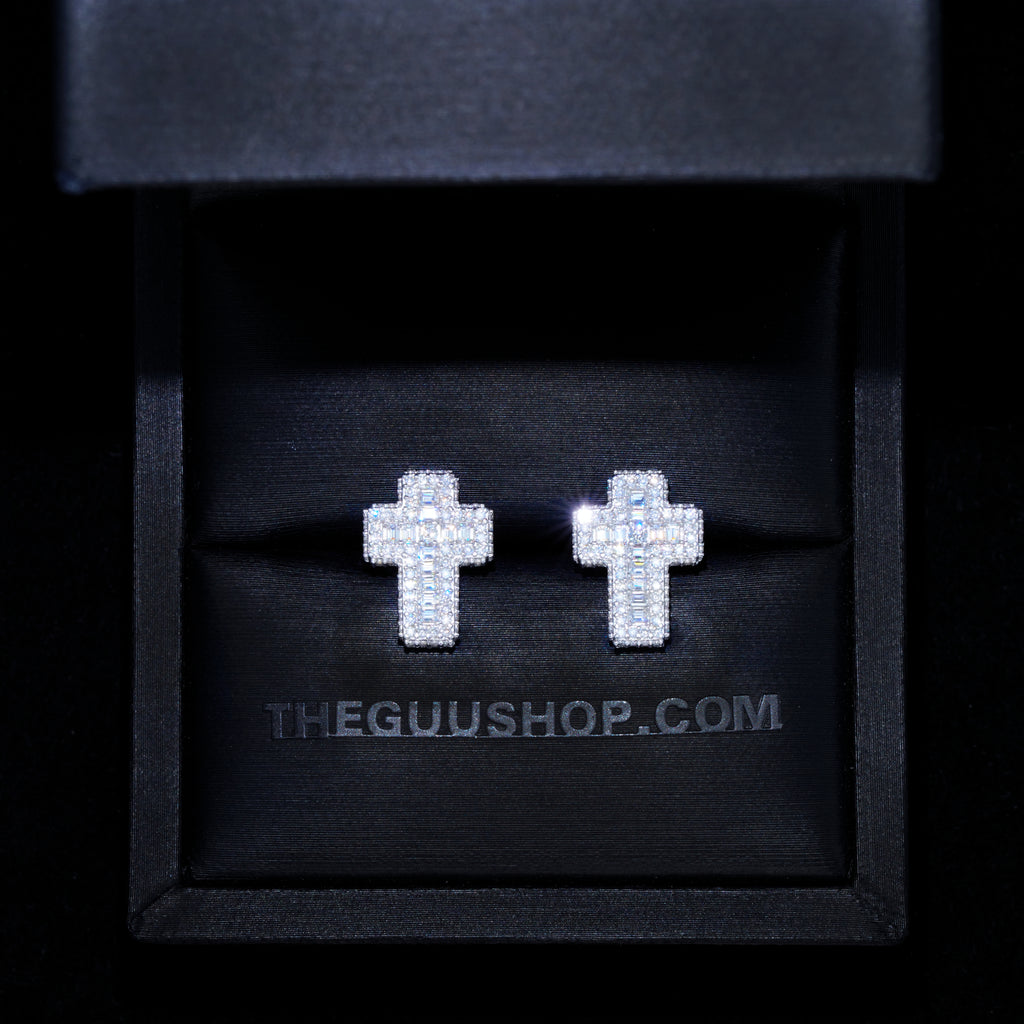 VVS1 Moissanite Baguette Cross Earrings