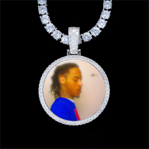 925S & VVS Moissanite 3D Circle Custom Picture Pendant