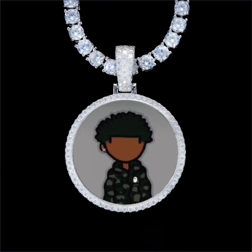 925S & VVS Moissanite 3D Circle Custom Picture Pendant
