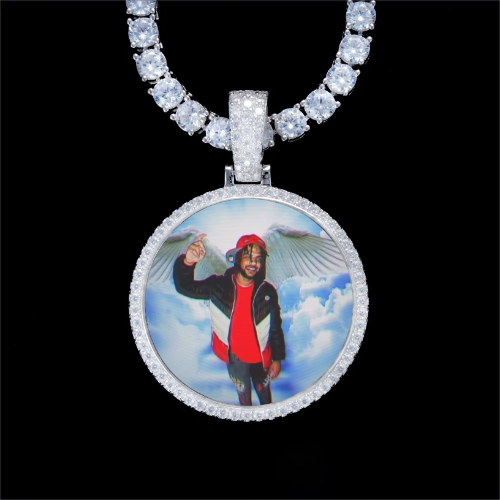 925S & VVS Moissanite 3D Circle Custom Picture Pendant