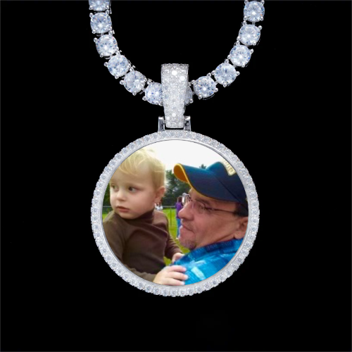 925S & VVS Moissanite 3D Circle Custom Picture Pendant