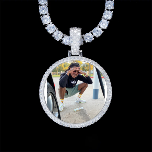925S & VVS Moissanite 3D Circle Custom Picture Pendant