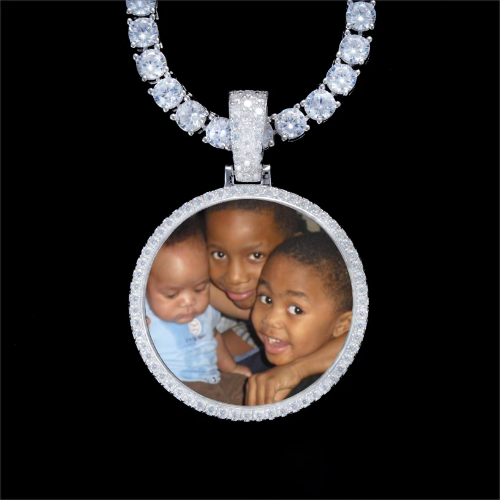 925S & VVS Moissanite 3D Circle Custom Picture Pendant