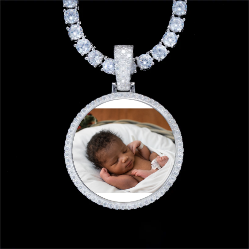 925S & VVS Moissanite 3D Circle Custom Picture Pendant
