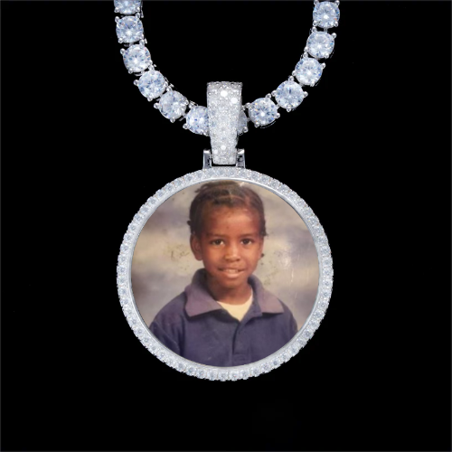 925S & VVS Moissanite 3D Circle Custom Picture Pendant