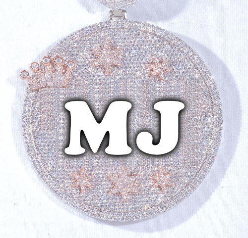 CUSTOM LETTER NECKLACE 3D BIG CROWN DISC