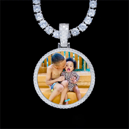 925S & VVS Moissanite 3D Circle Custom Picture Pendant