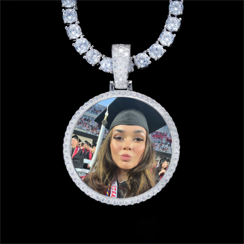 925S & VVS Moissanite 3D Circle Custom Picture Pendant