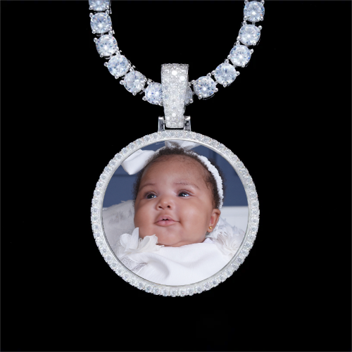 925S & VVS Moissanite 3D Circle Custom Picture Pendant