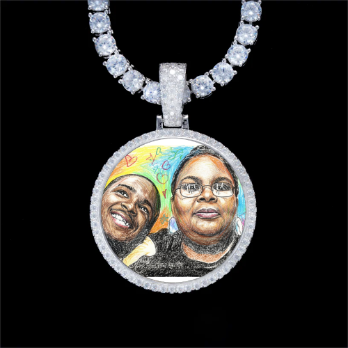 925S & VVS Moissanite 3D Circle Custom Picture Pendant