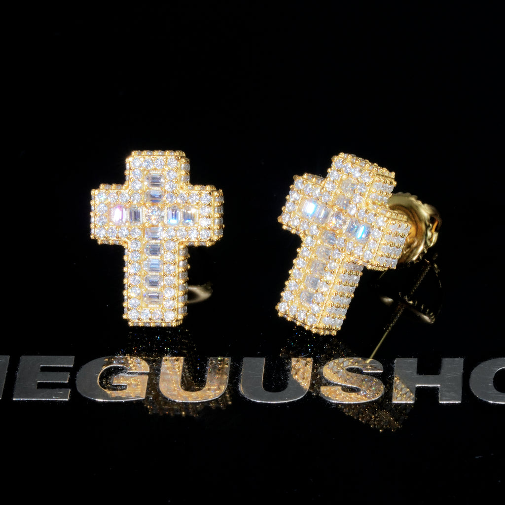 VVS1 Moissanite Baguette Cross Earrings