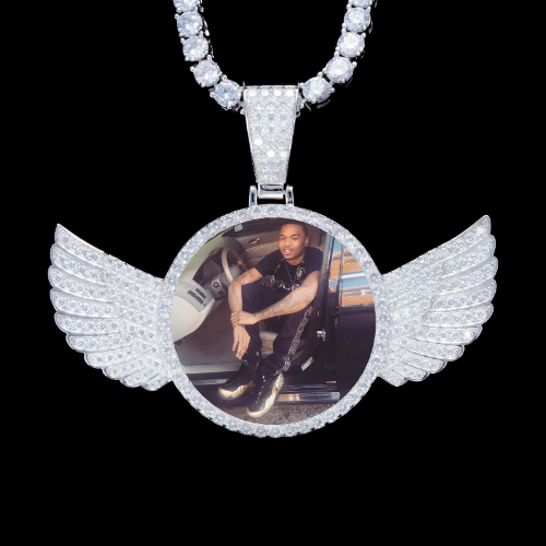 925S & VVS Moissanite 3D Wing Custom Picture Pendant