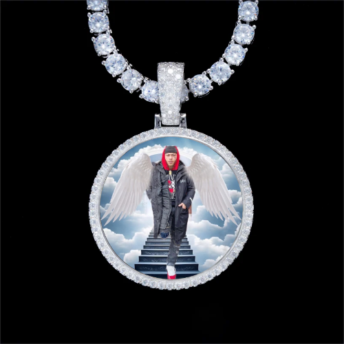925S & VVS Moissanite 3D Circle Custom Picture Pendant