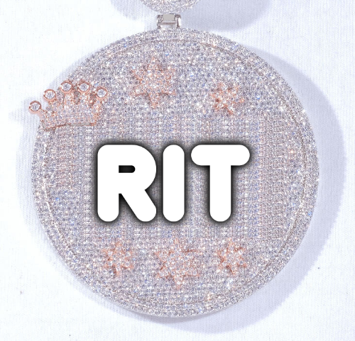CUSTOM LETTER NECKLACE 3D BIG CROWN DISC