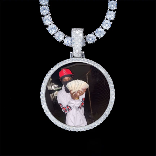 925S & VVS Moissanite 3D Circle Custom Picture Pendant
