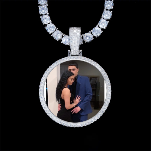 925S & VVS Moissanite 3D Circle Custom Picture Pendant
