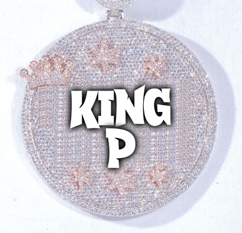 CUSTOM LETTER NECKLACE 3D BIG CROWN DISC