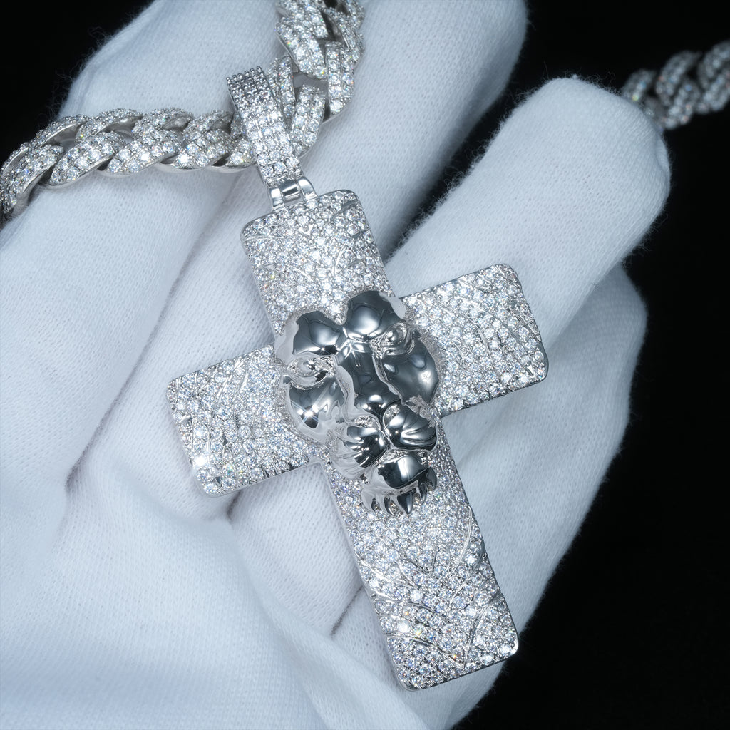 Iced Lion Cross Pendant