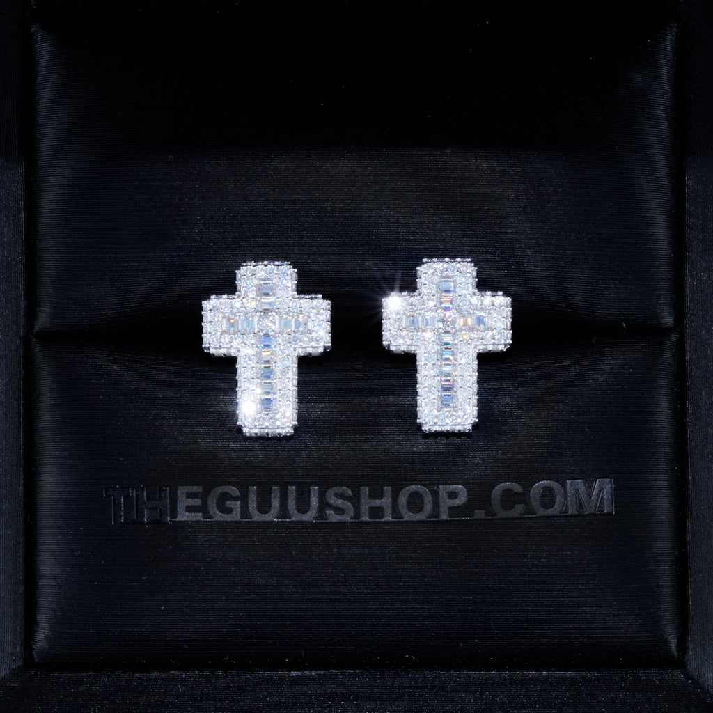 VVS1 Moissanite Baguette Cross Earrings