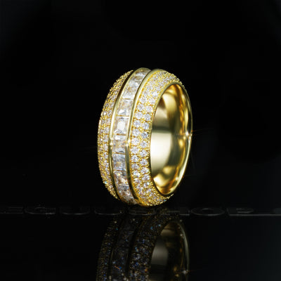 Iced  AAA CZ  18K Yellow Gold-Plated  Five Rows  Hollow Ring