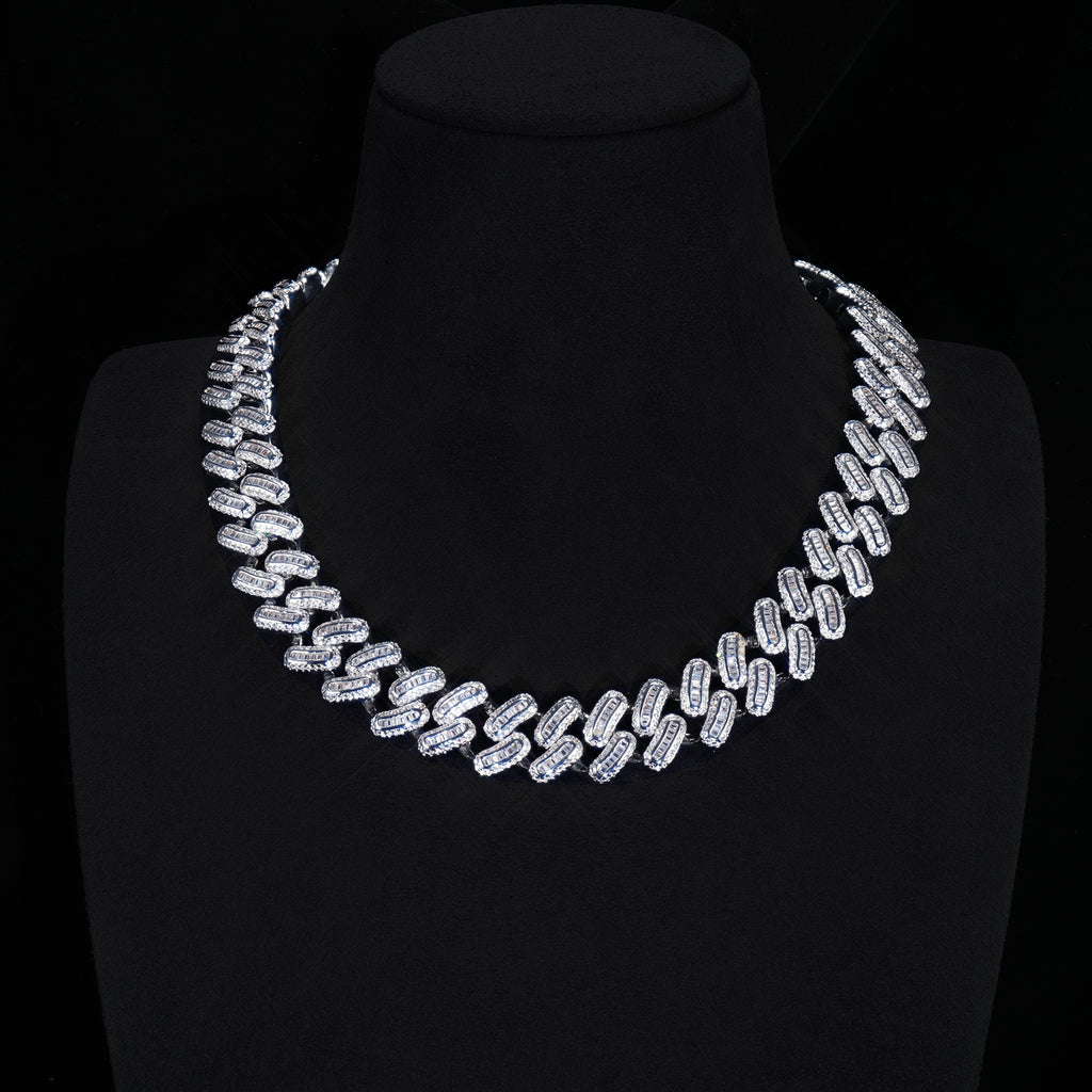 15mm 18K White/Gold-Plated BlingBling Baguette Iced Cuban Chain