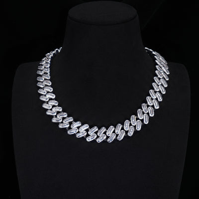 15mm 18K White/Gold-Plated BlingBling Baguette Iced Cuban Chain