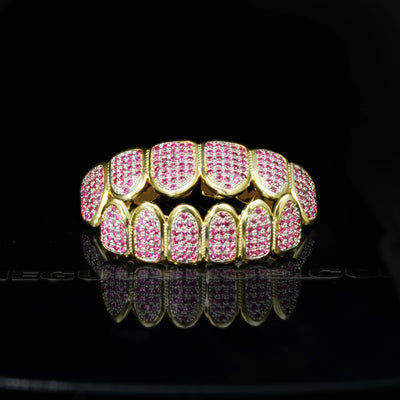 LIMITED STOCK!Gold-Plated Rose Red Micro-inlay CZ Grillz