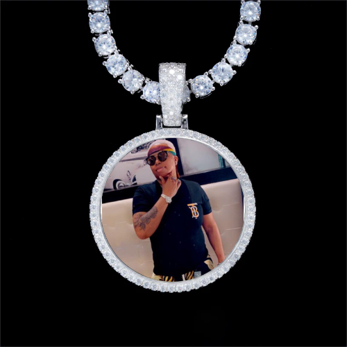 925S & VVS Moissanite 3D Circle Custom Picture Pendant