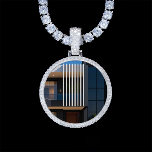 925S & VVS Moissanite 3D Circle Custom Picture Pendant