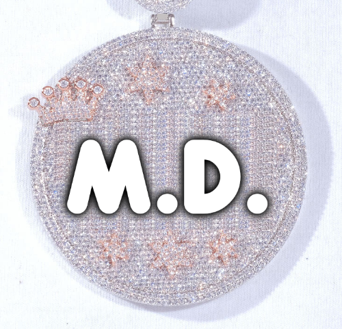 CUSTOM LETTER NECKLACE 3D BIG CROWN DISC