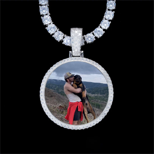 925S & VVS Moissanite 3D Circle Custom Picture Pendant