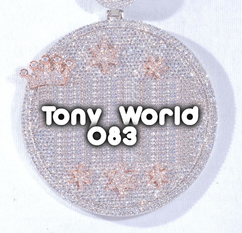 CUSTOM LETTER NECKLACE 3D BIG CROWN DISC