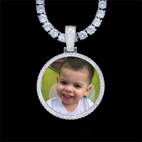 925S & VVS Moissanite 3D Circle Custom Picture Pendant