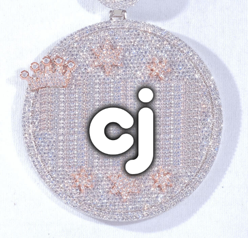 CUSTOM LETTER NECKLACE 3D BIG CROWN DISC