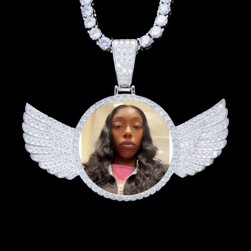 925S & VVS Moissanite 3D Wing Custom Picture Pendant