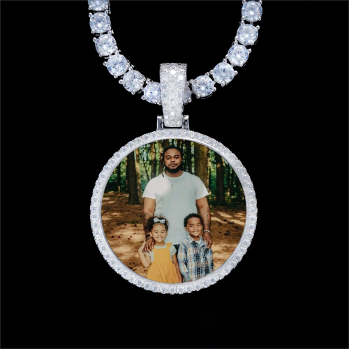 925S & VVS Moissanite 3D Circle Custom Picture Pendant