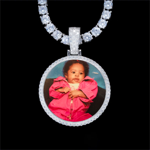 925S & VVS Moissanite 3D Circle Custom Picture Pendant